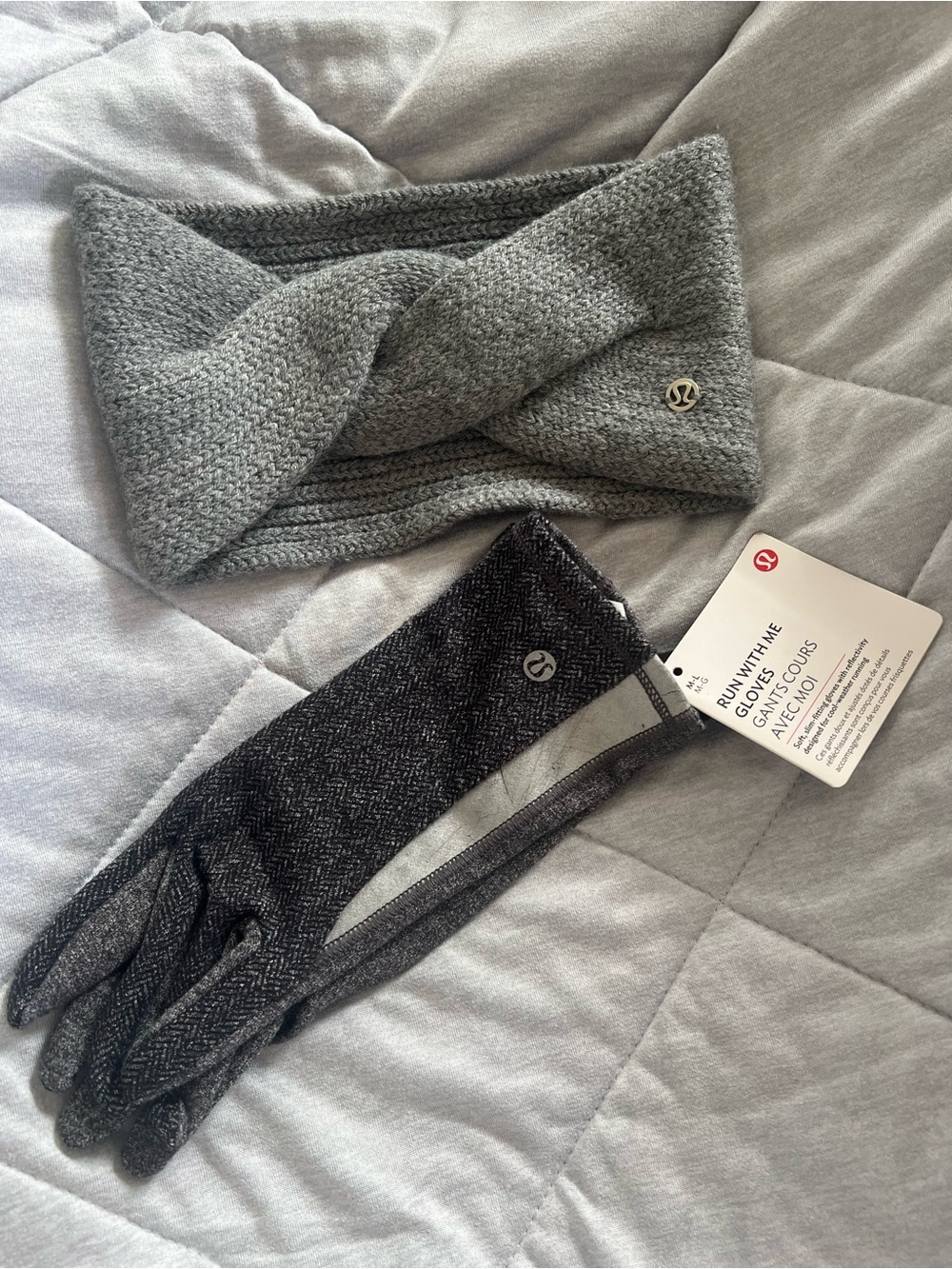 NWT - lululemon athletica Knit headband and Gray Run With Me Gloves